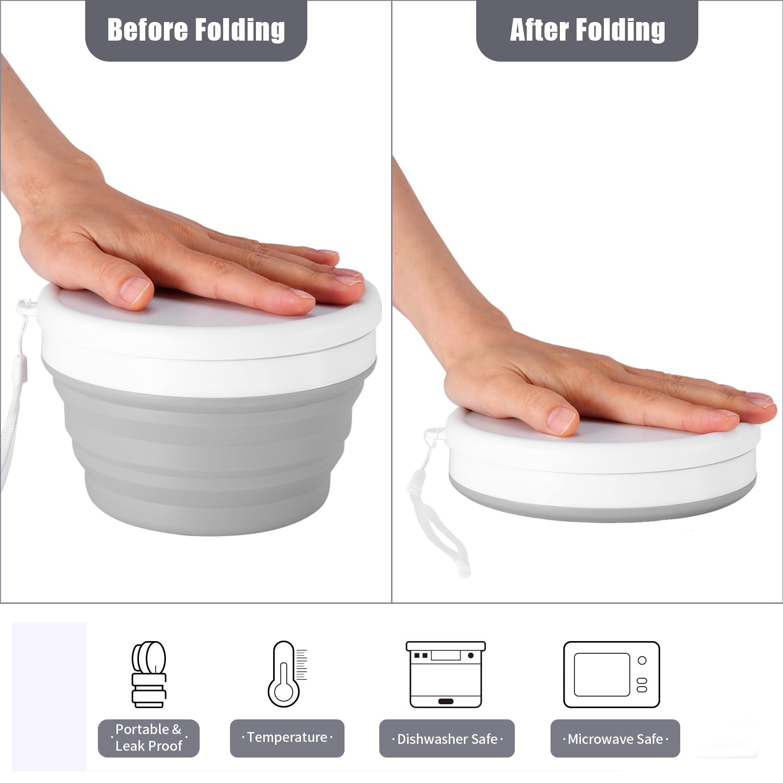 Odoland Vaiselle Camping Pliable Ensmble Assiettes Camping avec un Tasse et un Bol Pliables en Silicone et une Cuillère à Salade en Acier Inoxydable pour Randonnée, Camping, Pique-Nique ou L'extérieur