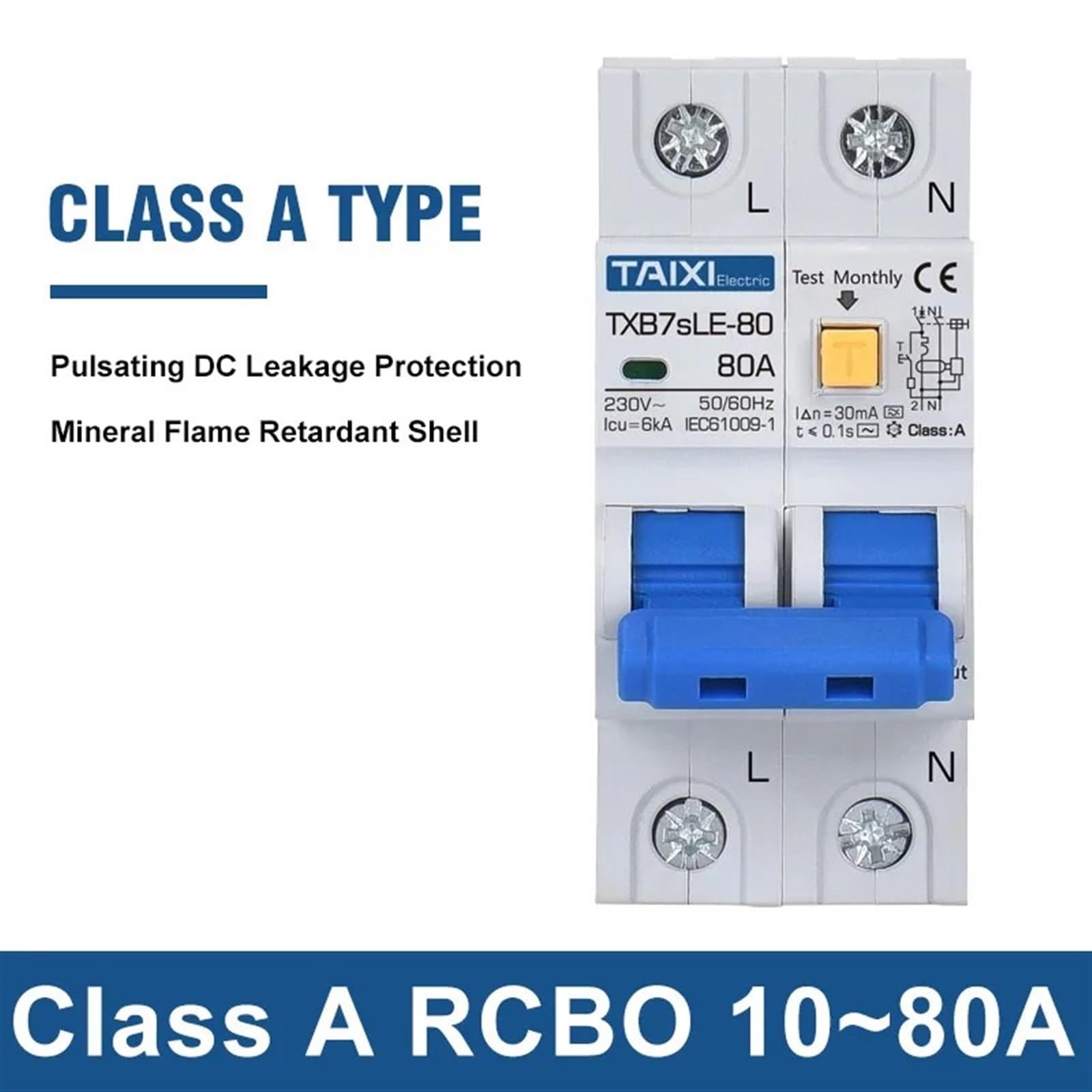 NUZEZCJG RCBO RCCB Type A/AC Residual Current Circuit Breaker MCB 220V 110V 10A 16A 20A 32A 40A 63A 30mA 15mA Leakage Protection(A Type AC110V 30mA,16A)