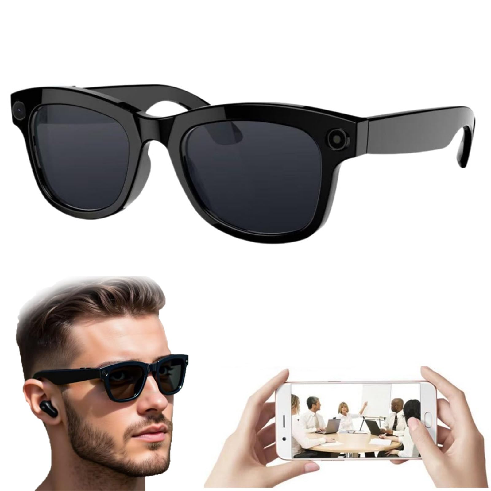 AI Smart Glasses with HD 500W pixels camera and speaker voice control music playback app compatibility real-time translation