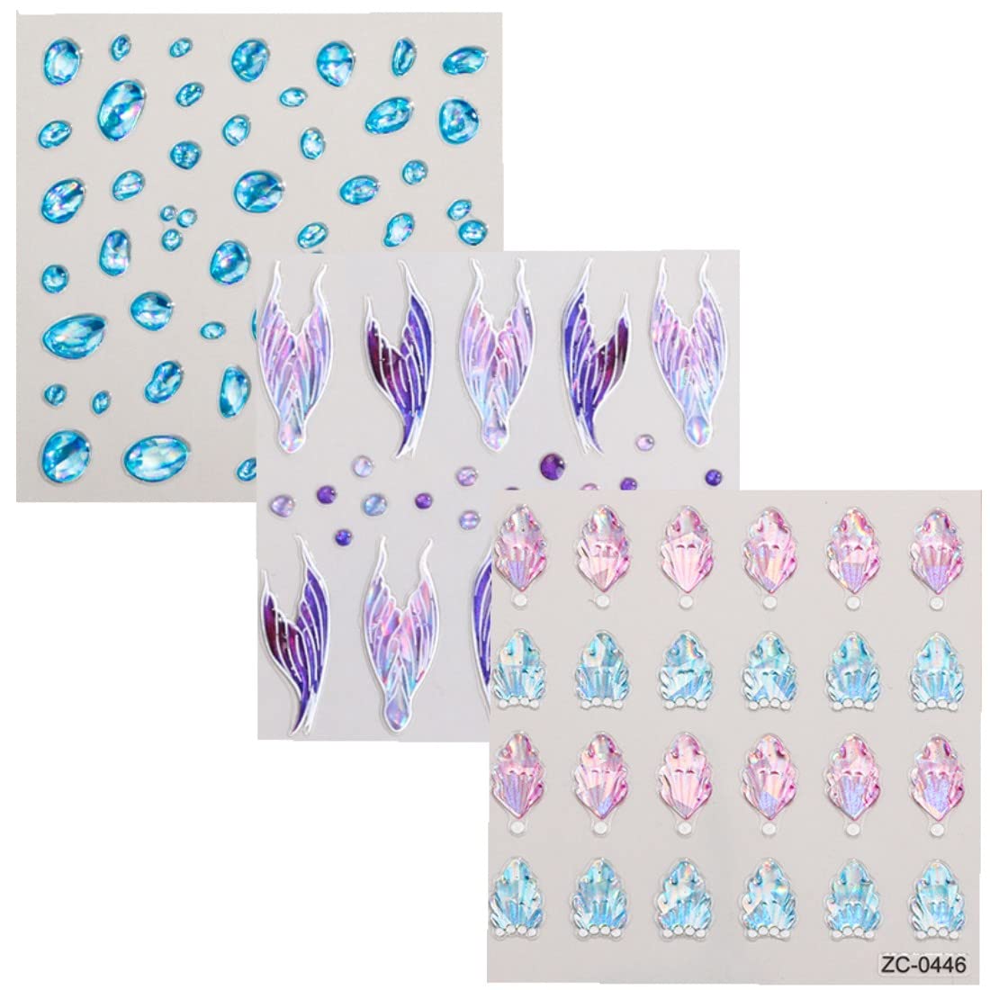 senvenski5D Nail Stickers, Gel Nail Art Sticker Embossed Wing Shell Scaleph Mermaid Jelly Nail Decals Supplies for Kids Manicure DIY Decoration (TZ006)
