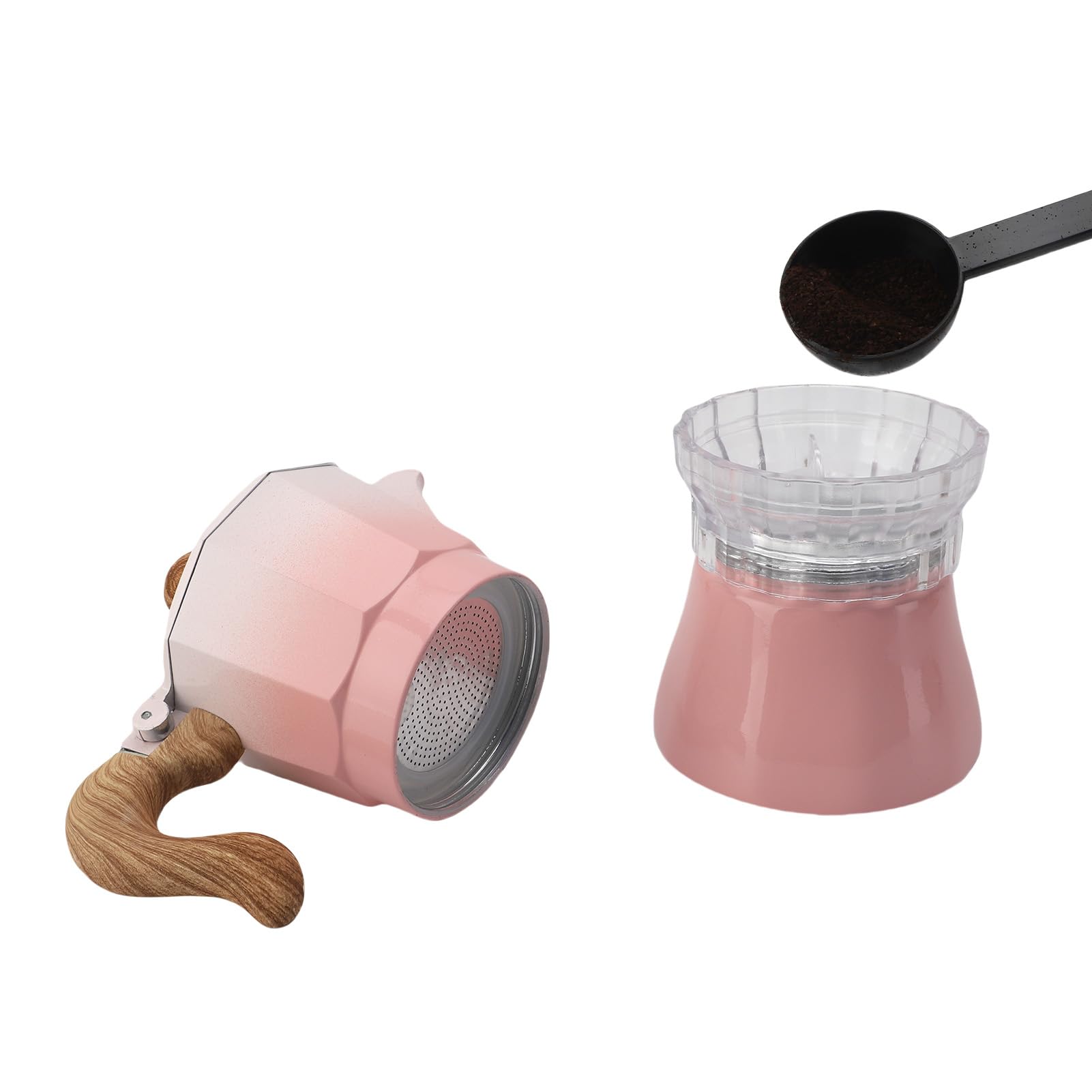Cocoarm Italiana de Aleación de Aluminio 150 Ml 3 Tazas con Filtro de Papel y Cuchara para la Cocina Casera para Latte Cappuccino (Rosada)