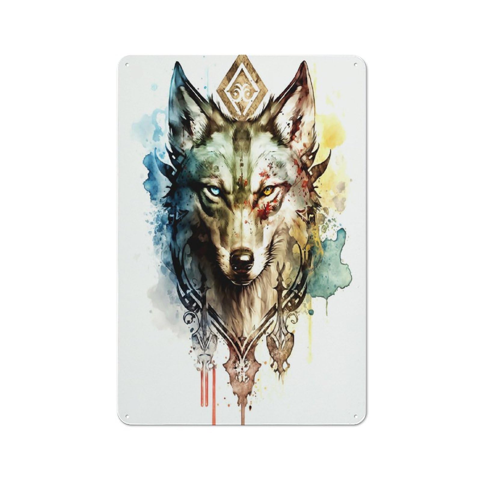 Junmoney Style-10 Vintage Metal Plaque 30X20cm Featuring Wolf For Home Bar Wall, A Metal Wall Feature For Home Bars And Entertaining Spaces