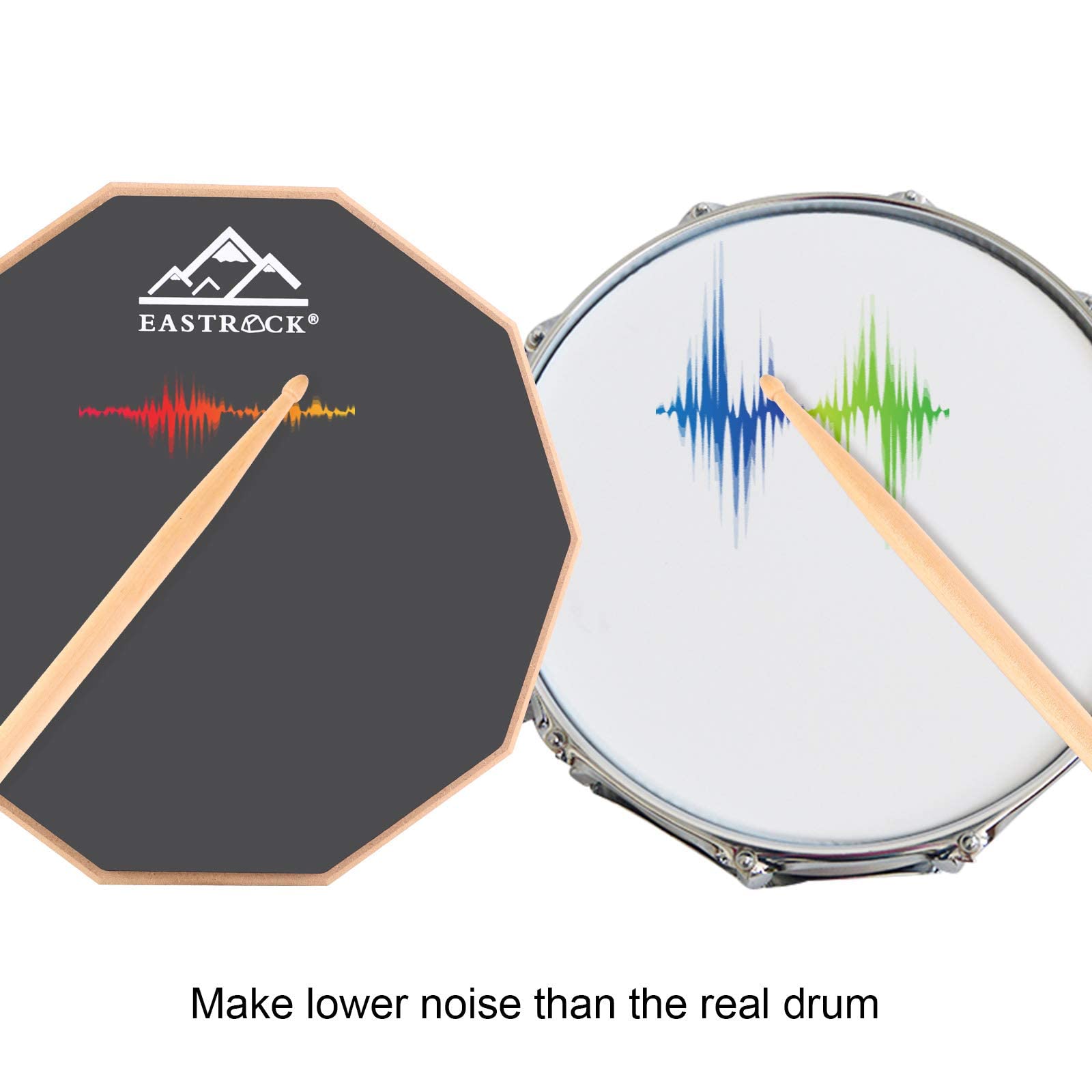 EASTROCK Schlagzeug-Übungspad,Drum Practice Pad 12 Zoll doppelseitig Kieselgel Übungspad mit Snare Drum Ständer Rucksack Drumsticks für erwachsene Anfänger Grau