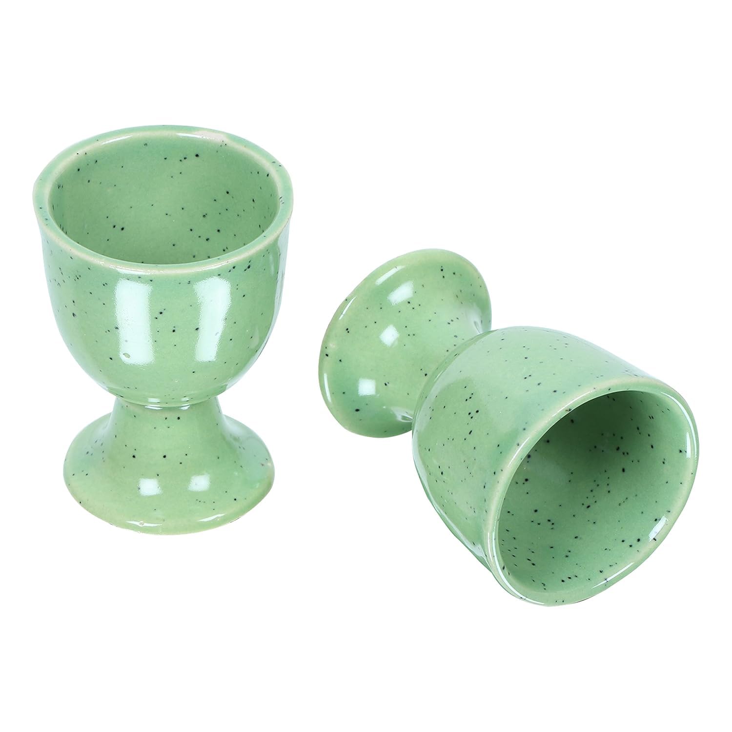 QIMACPLUS Ceramic Soft Boiled Egg Holder Set | Elegant Ivory and Black Egg Cups | Durable, Stylish Egg Holder for Breakfast | Set of 2 (Green) 2