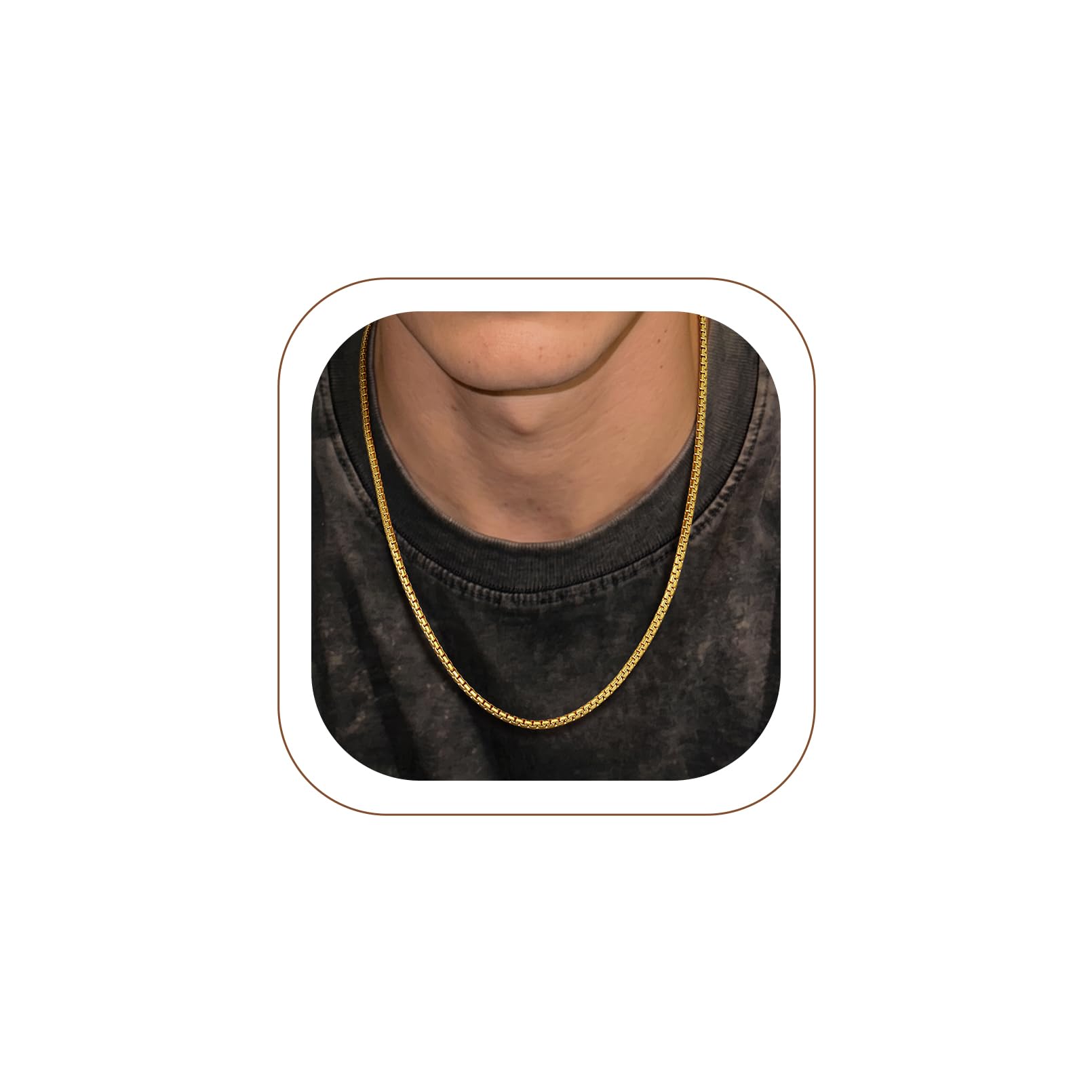 PROSTEEL Stainless Steel Flat Box Link Chain Necklace for Men