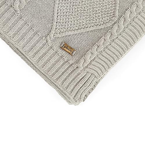 Image of Pluchi Cable Moss Cotton Knitted All Season AC Throw Blanket (125cm X 150cm) (Cool Grey)