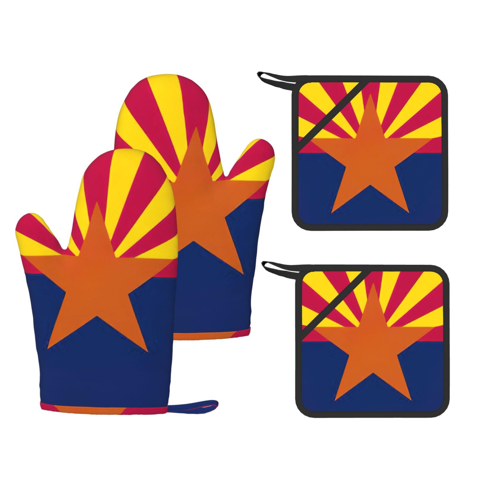 Nimongt Black Arizona State Flag Print Heat Resistant Gloves Pads Reusable Kitchen Set Oven Baking Grilling Cooking