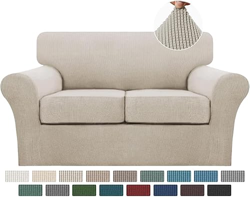 Miniatura 113 de Turquoize Fundas de sofá de 4 piezas para sofá de 3 cojines, funda de sofá suave para perros, fundas de sofá lavables con 3 fundas de cojín Biscotti