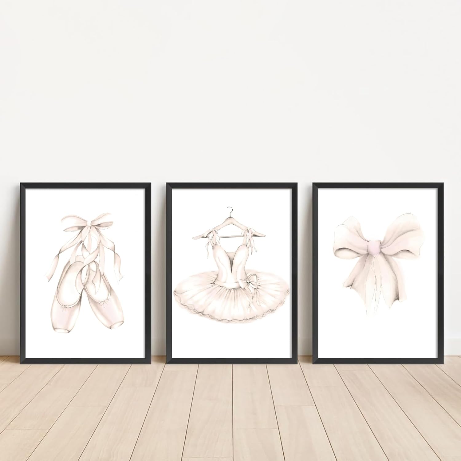 Ballet Dress Bow Wall Art Prints Set of 3 Ballerina Poster Nursery Canvas Painting Beige Dancing Shoes Tie Art Print Nordic Aesthetic Picture Girls Room Bedroom Decor 12x16 inch No Framed