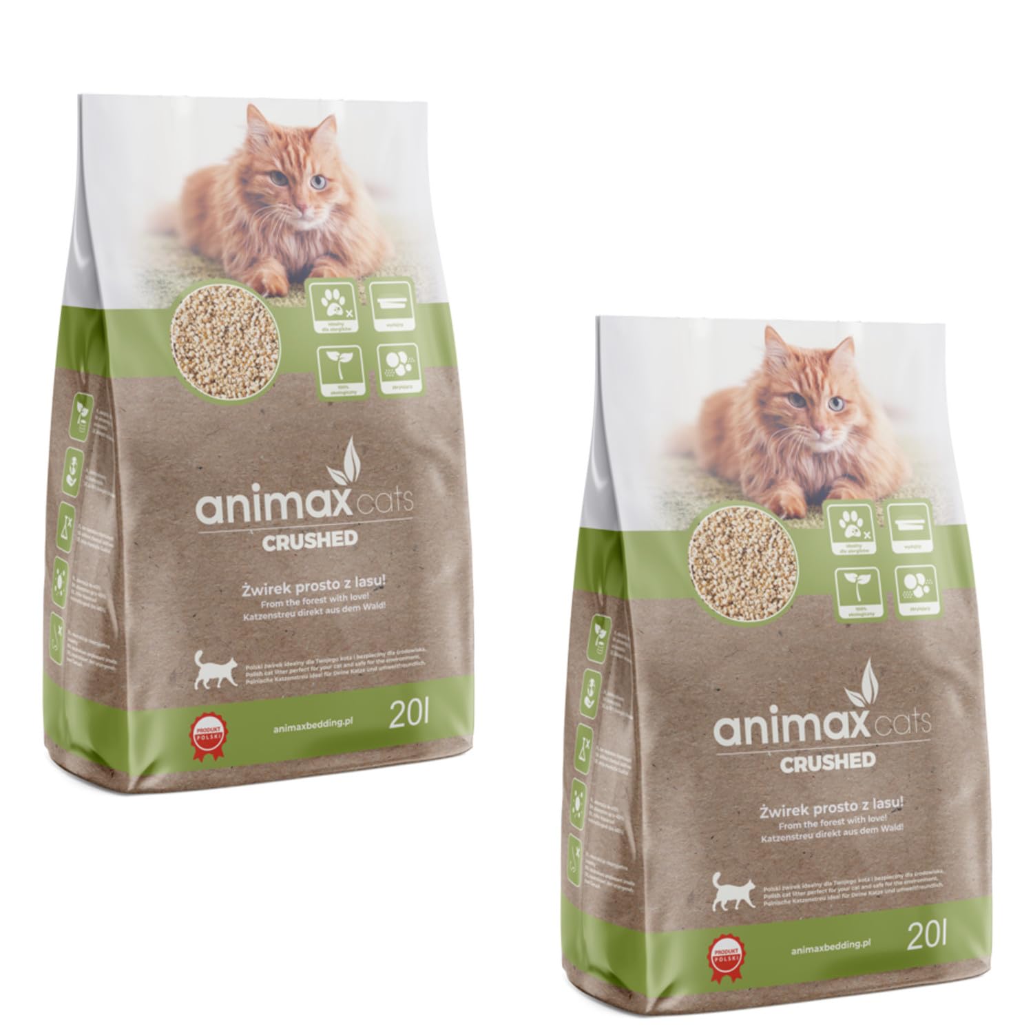 Animax Arena Aglomerante Absorbente para Gatos, Triturada, Arena Perfumada Control de Olores | Deshechable en Inodoro | Zero Waste Hecha de Madera (20+20L, Clásico)