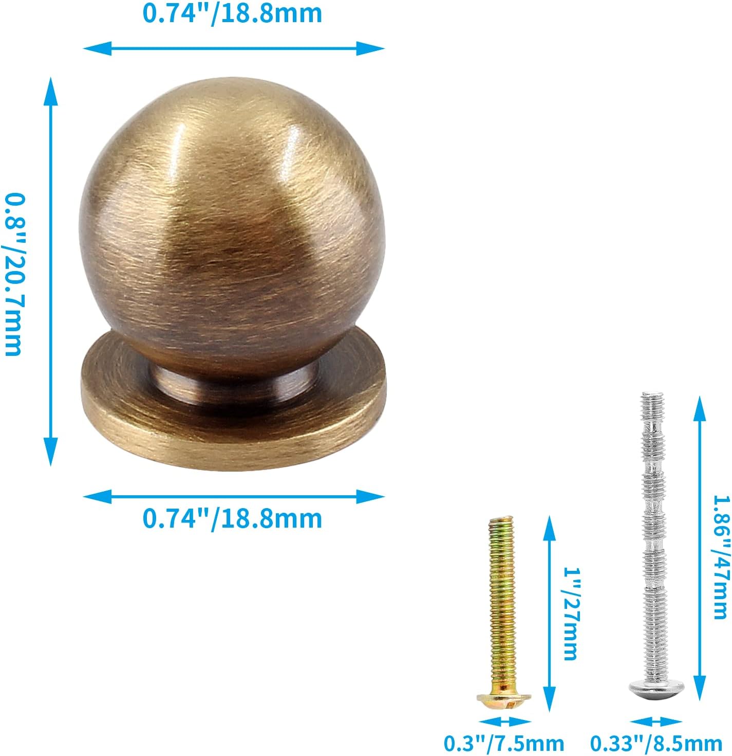 Jiozermi 4 Packs Mini Round Solid Brass Knobs, 3/4 Inch Diameter Brass Pulls, Gold Mini Drawer Pulls, Mini Knobs for Jewelry Box, Bronze