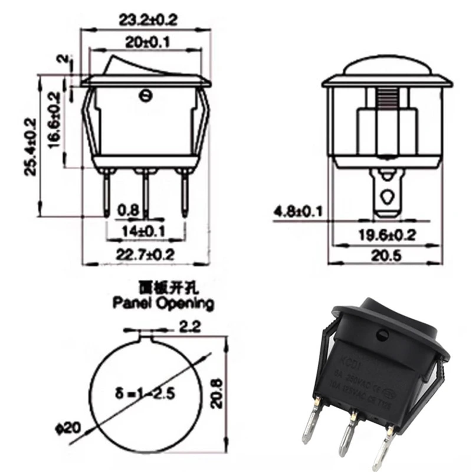 2 sztuki okrągły przełącznik kołyskowy włączania/wyłączania podświetlana dioda LED deska rozdzielcza samochodu Van 12 V 24 V / 6 A 250 V / 10 A 125 V 2/3/4-pinowy przełącznik 20 mm (zielony wojskowy)
