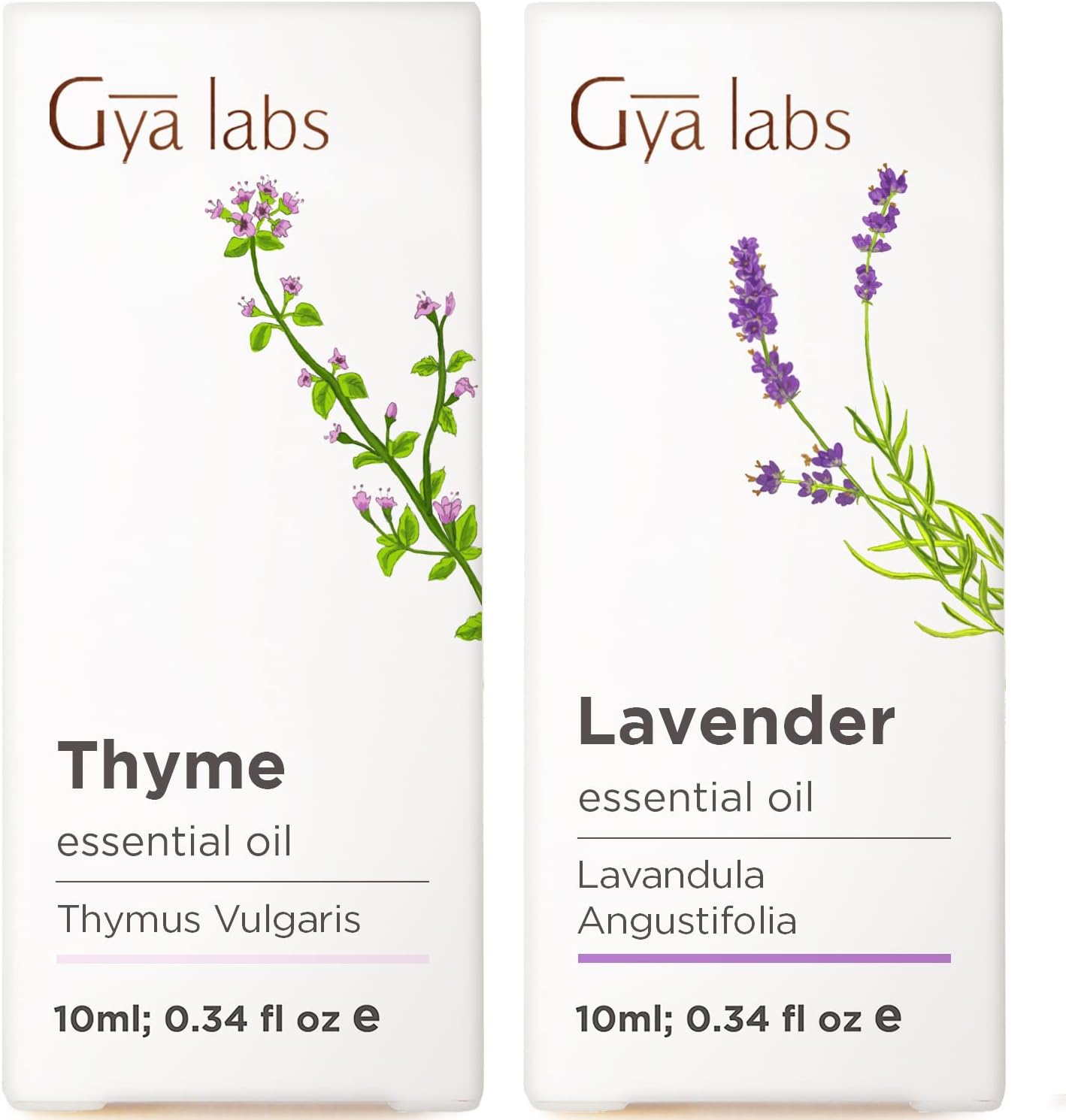 Thyme Oil for Hair & Lavender Oil Essential Oil for Diffuser Set - Aromatherapy Grade Essential Oils Set - 2x0.34 fl oz - Gya Labs