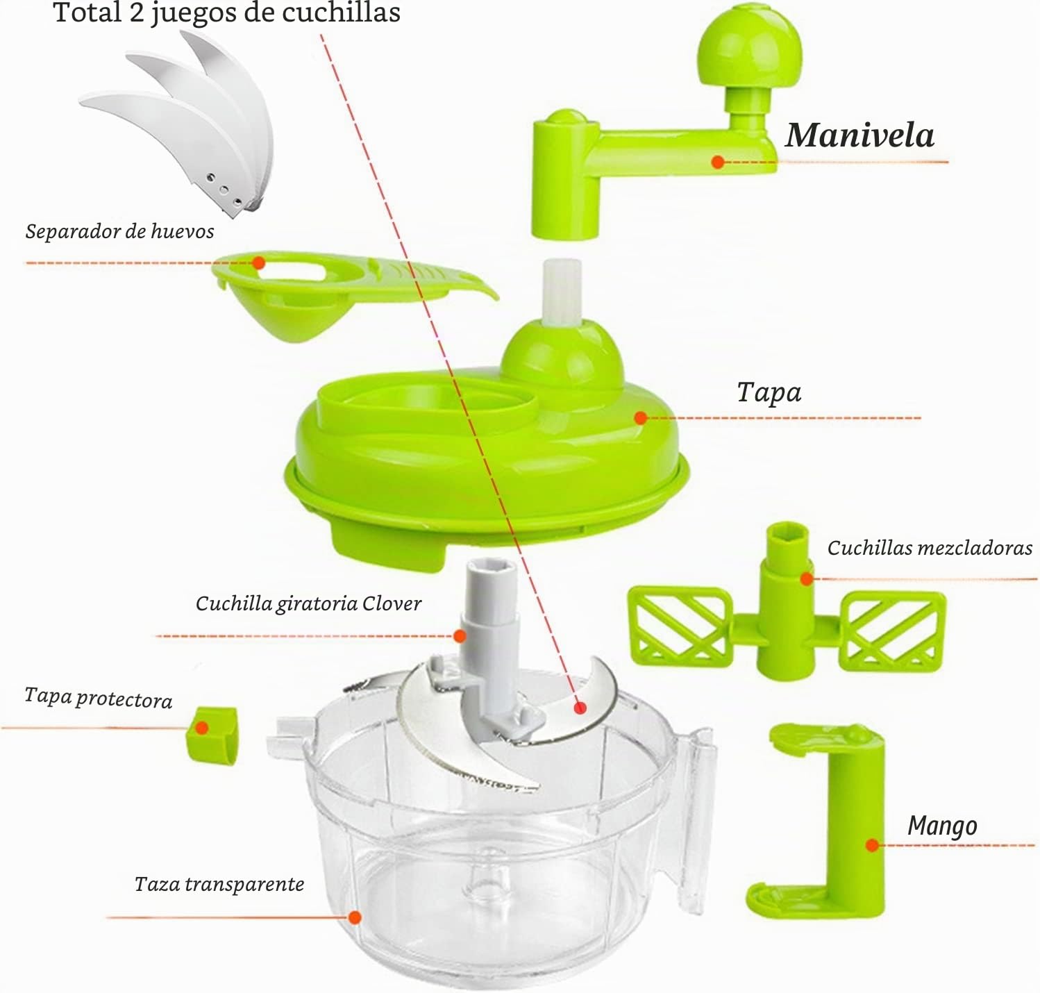 Picadora manual de alimentos, picadora de verduras de 1200 ml, trituradora de alimentos de cocina con mango y cubierta, adecuada para cebollas, ajo, pimientos, zanahorias, jengibre, frutas (verde)