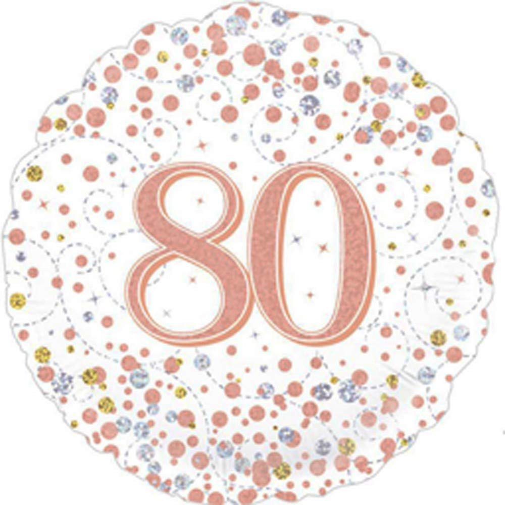 Sparkling Fizz Happy 80th Birthday Balloon, White and Rose Gold, 18”