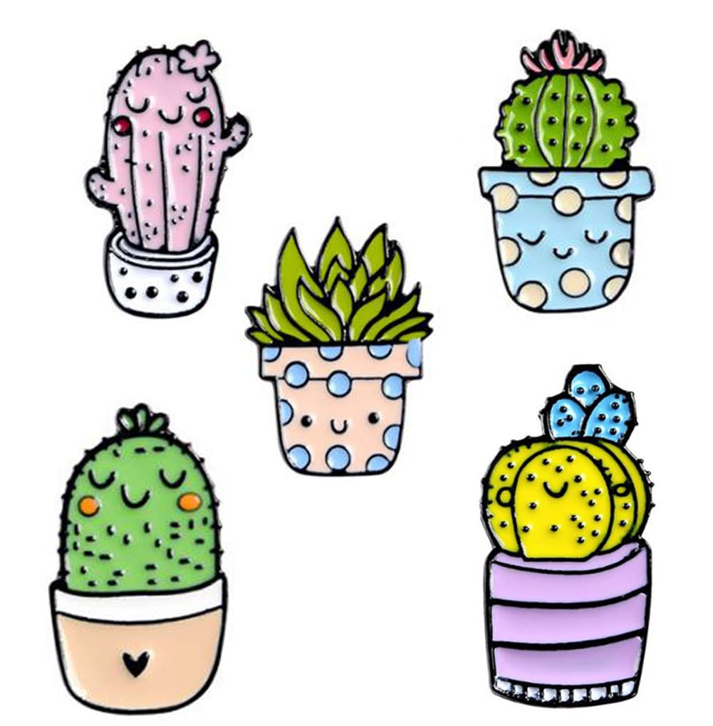 Plant Lapel Pin 5Pcs Brooch Pin Set Cute Cartoon Cactus Potted Badge Colorful Pins Enamel Lapel Pin Decorative Badge for Clothing Backpacks Hats Bags