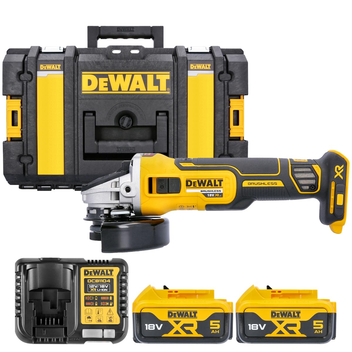 DCG405 18V XR BL Angle Grinder with 2 x 5Ah Batteries, Charger & DS150 Case