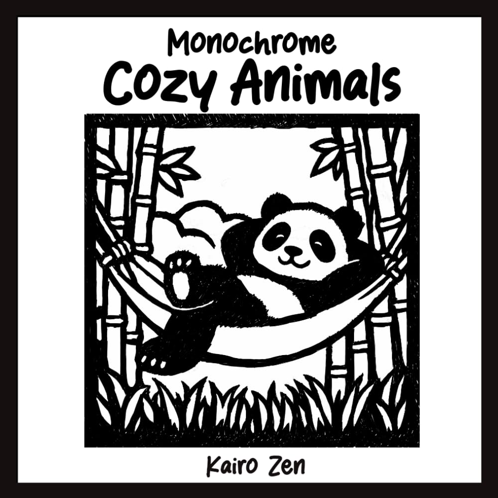 Cozy Monochrome Animals: Mindful Coloring Moments for Stress Relief