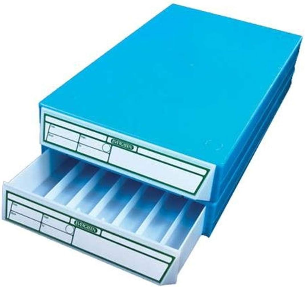 Evergreen Scientifics 258-4202-B10 Blue Stackable Cassette File Drawer, Marbled with ID Labels (Pack of 2)