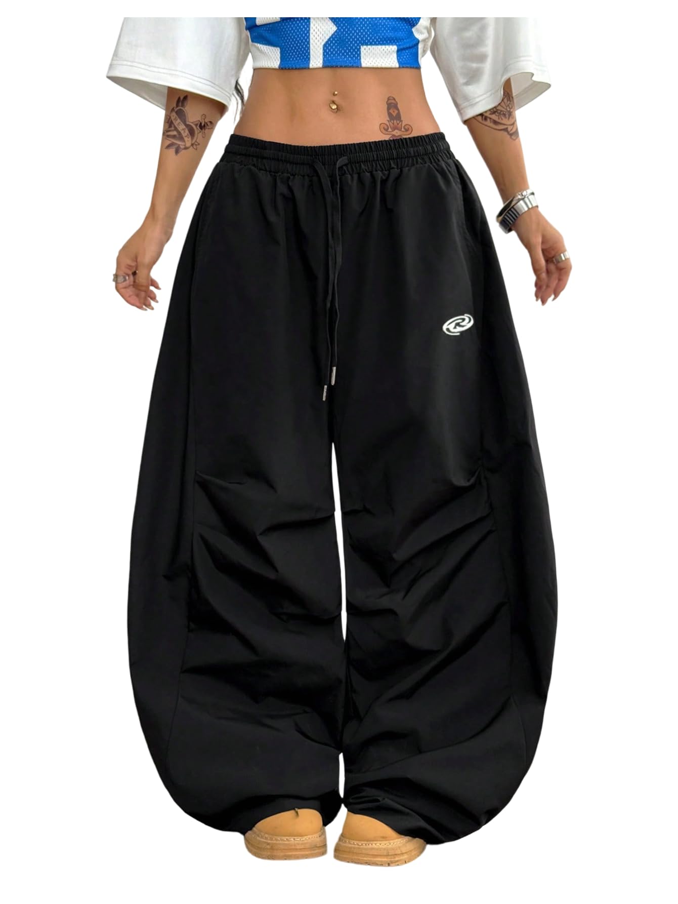 GORGLITTER Womens Y2K Wide Leg Barrel Pants Graphic High Waisted Casual Workout Baggy Track Pants Streetwear