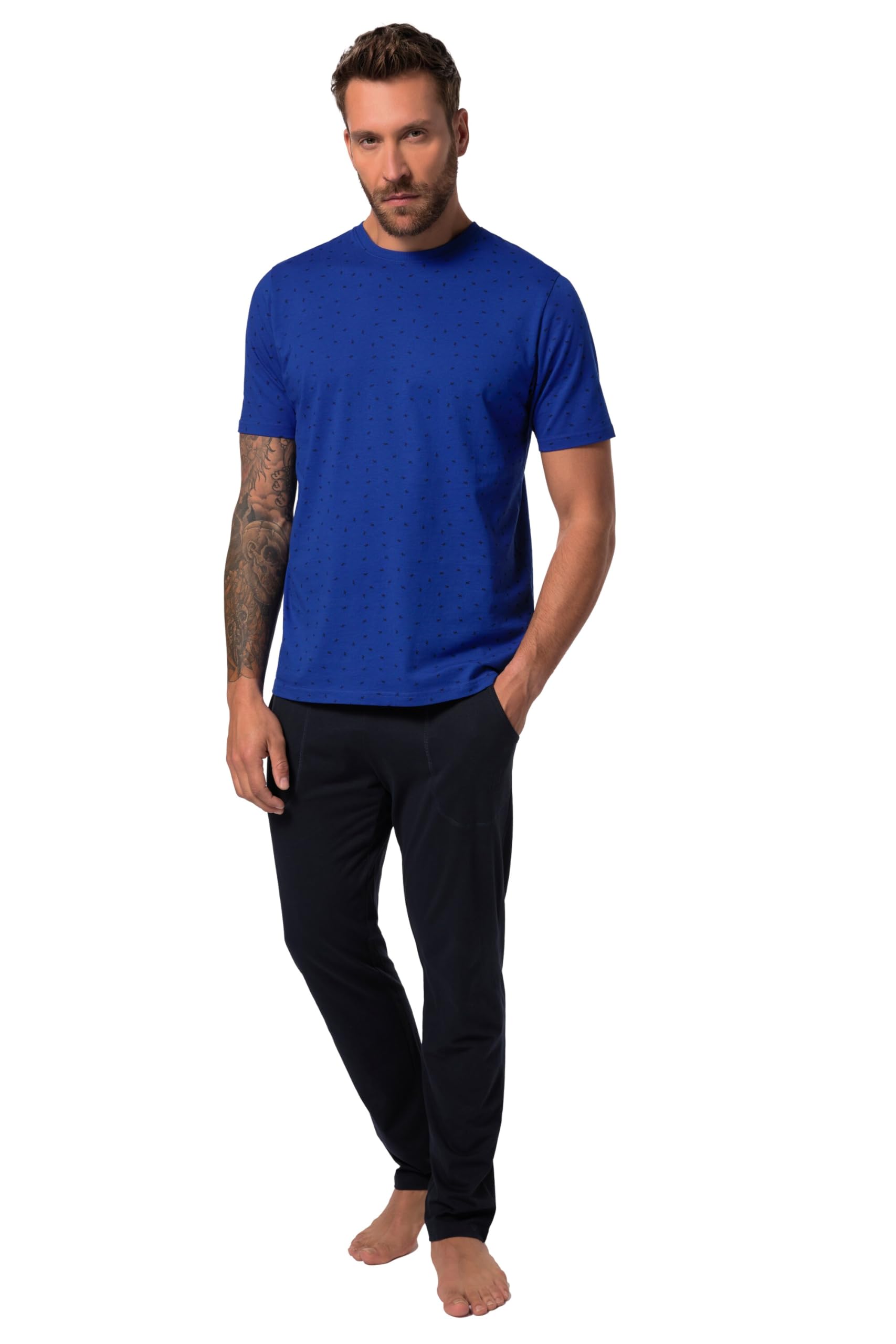 JP 1880 Herren große Größen Übergrößen Menswear L-8XL Schlafanzug, Homewear, Zweiteiler, T-Shirt mit Alloverprint, Lange Hose 829207