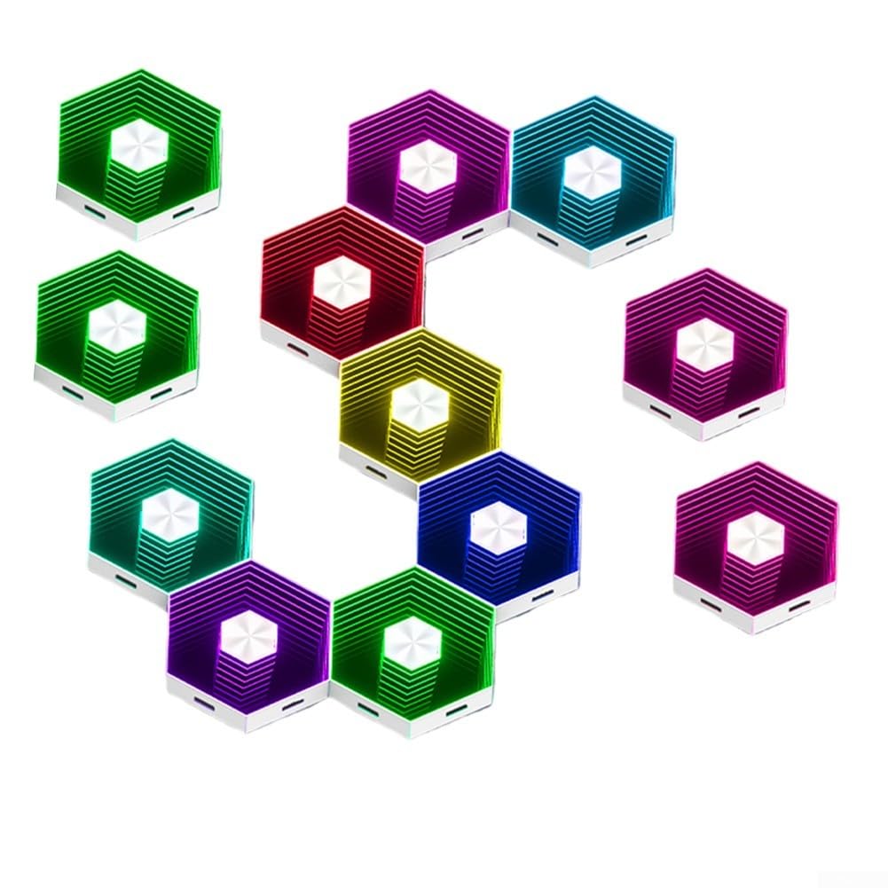 Paneles LED hexagonales RGB para pared modular con música y 16 millones de ajustes de color para cualquier espacio interior (12 piezas)