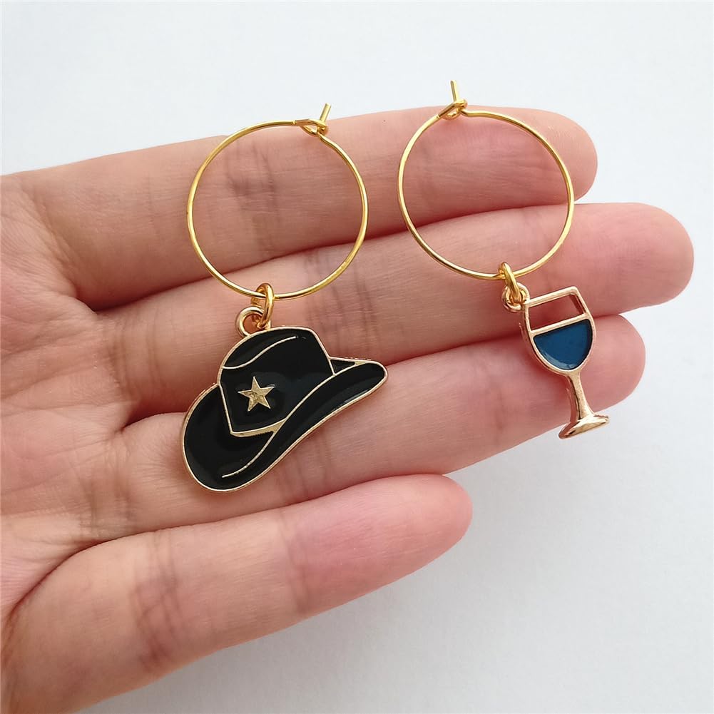 4pcs Cute Cowboy Boot and Hat Pendant Wine Charms, Glass Marker for Party, Texas, 2cm Hoop - Image 4