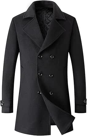SOMTHRON Men's Woolen Trench Coat Regular Fit Double Breasted Wool ...
