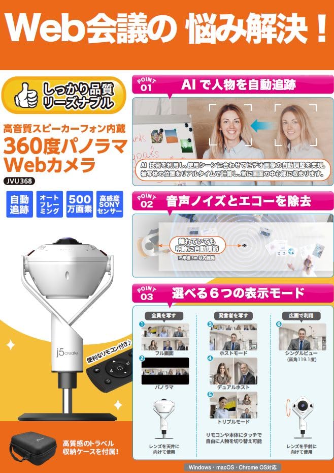 Amazon.co.jp: j5create 360度 パノラマWebカメラ スピーカーフォン