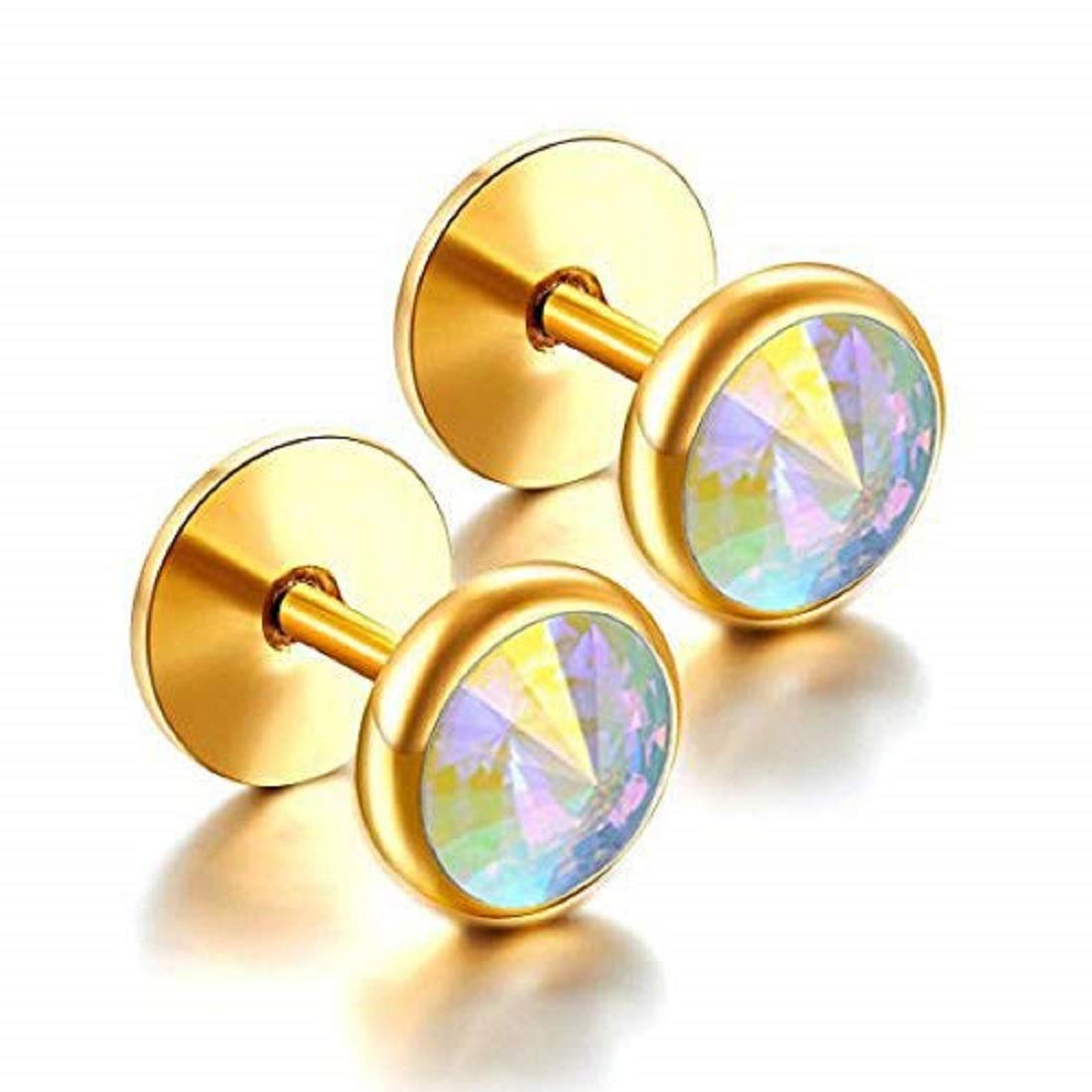 Mens Screw Stud Gold Color Barbell Earrings with Round Opal Cubic Zirconia CZ, 316L Stainless Steel (B08H1CJSWT) Amazon Price History, Amazon Price Tracker