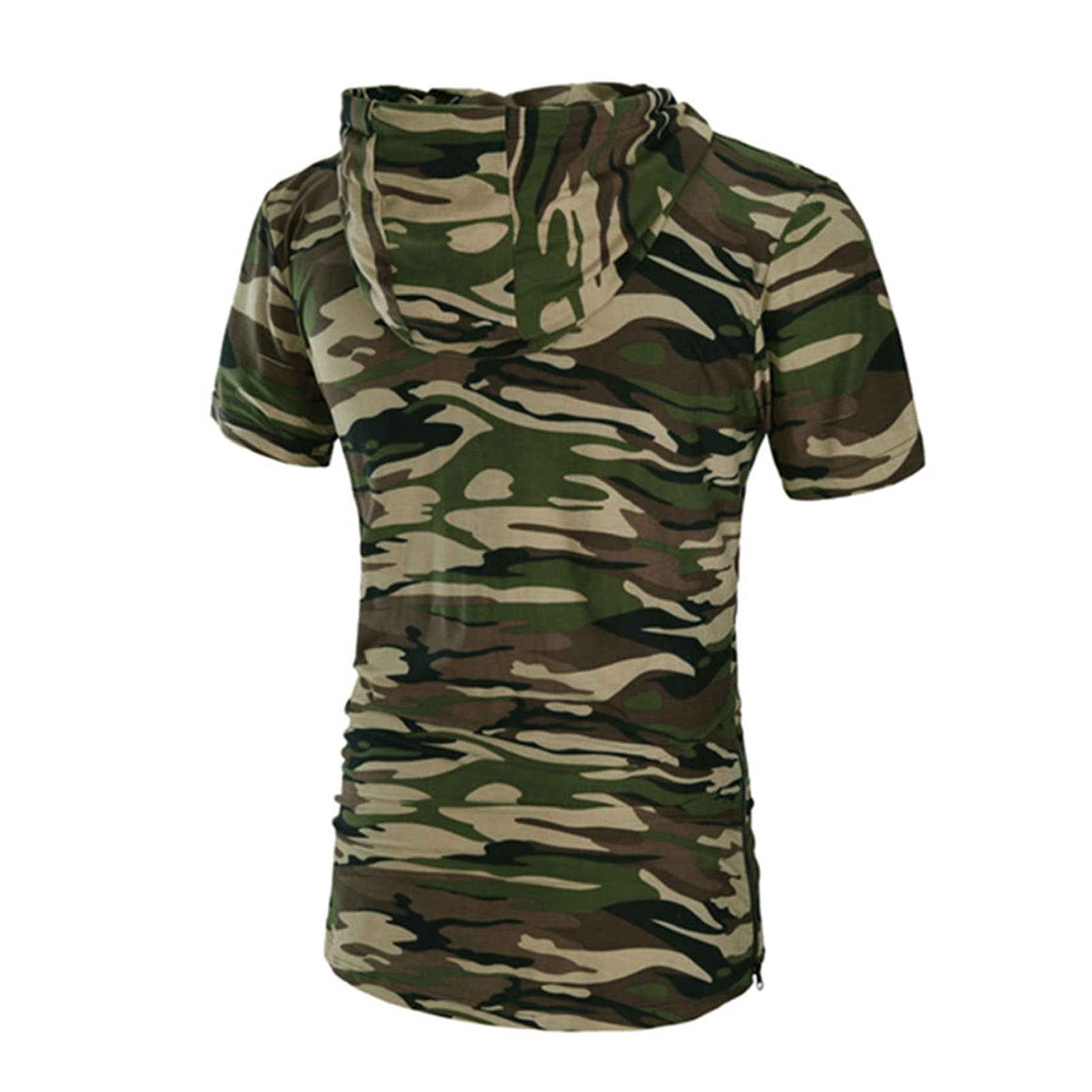 Men's Slim Fit Short Sleeve Hoodies Lightweight Gym Hooded T-Shirts Casual Camo Workout Hoodie Pullover Top (Armygreen 2,X-Large)