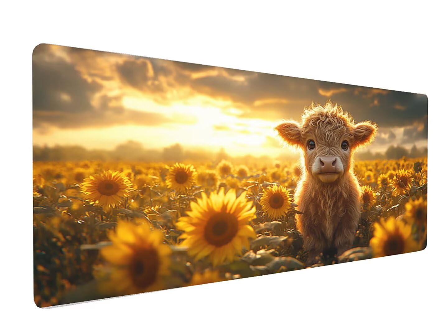 Tapis de Souris bovins des Highlands Desk Mat Bords Cousus Design Durable et Lmperméable sous Main Bureau avec Base en Caoutchouc Antidérapante pour Bureau Tapis Souris 1200X600X3MM, Tournesol -309
