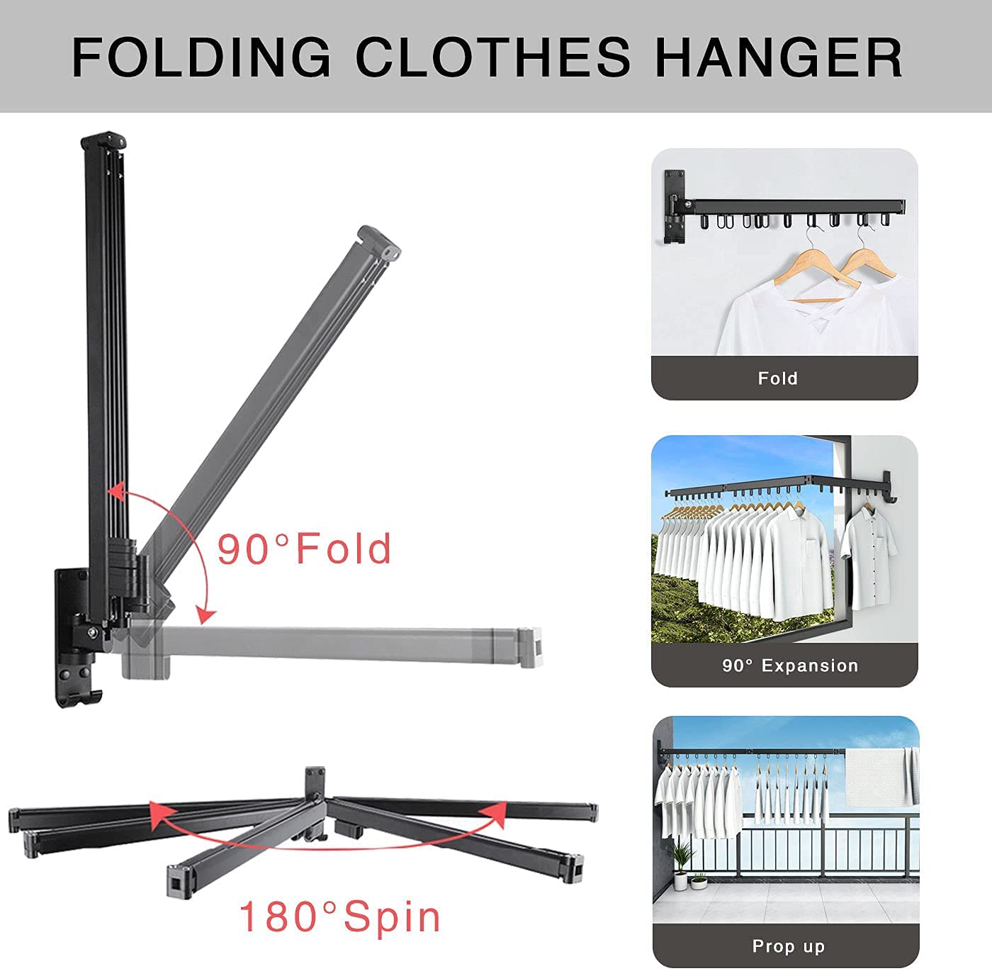 Folding Wall Mounted Rail Clothes Hook Foldable Wall Clothes Fan