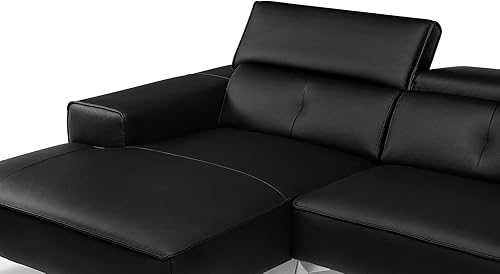 Miniatura 8 de ZURI Muebles Raj Moderna Seccional De Cuero Negro Con Reposacabezas Ajustables Y Chaise - Chaise Izquierdo