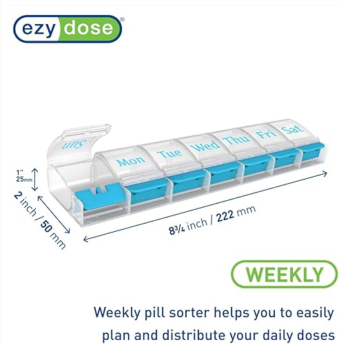 Miniatura 3 de EZY DOSE Planificador semanal (7 días), estuche para medicamentos, caja organizadora de vitaminas, compartimentos extra grandes, color azul