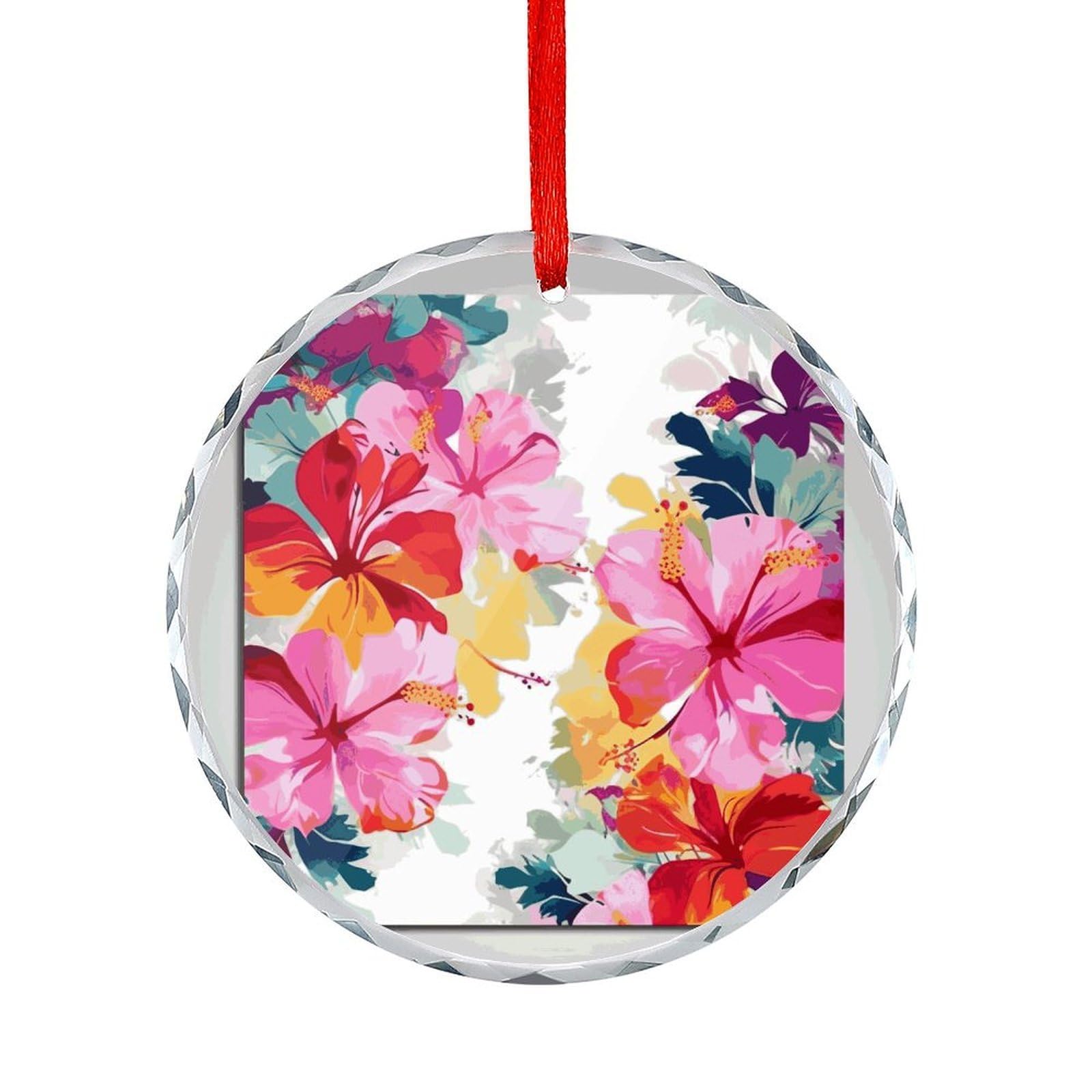 Btcowzrv Style Hawaiian Flower Print Round Ornament Hanging Pendant Decor