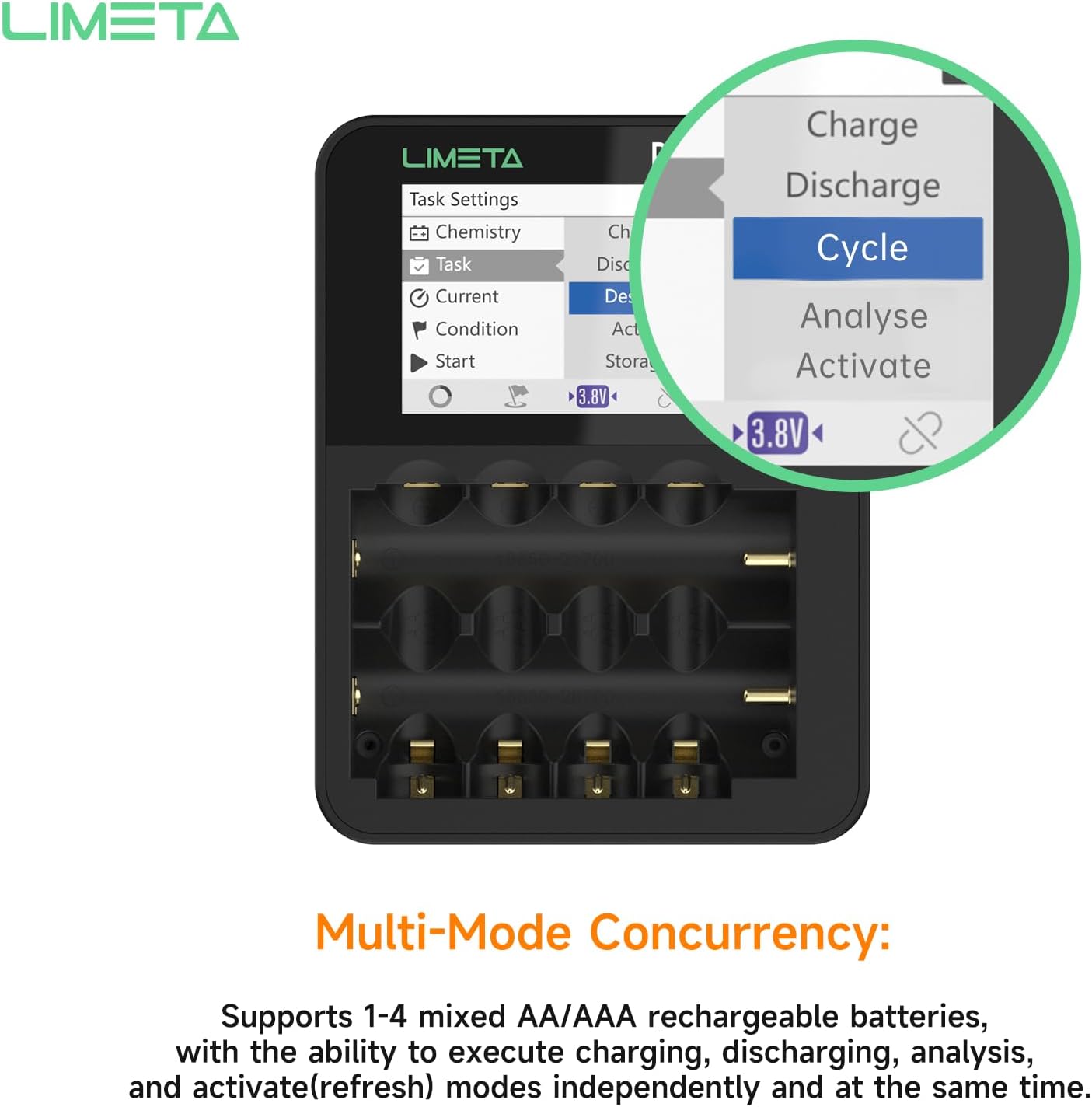 LIMETA R4 EVO Smart Battery Charger for 1.5V Lithium Rechargeable Batteries AA AAA Fast Charger for 1.2V Ni-MH/Ni-Cd, Ni-Zn, 3.7V Li-ion 18650 21700 - Professional with Discharge Refresh Anazlye - Image 5