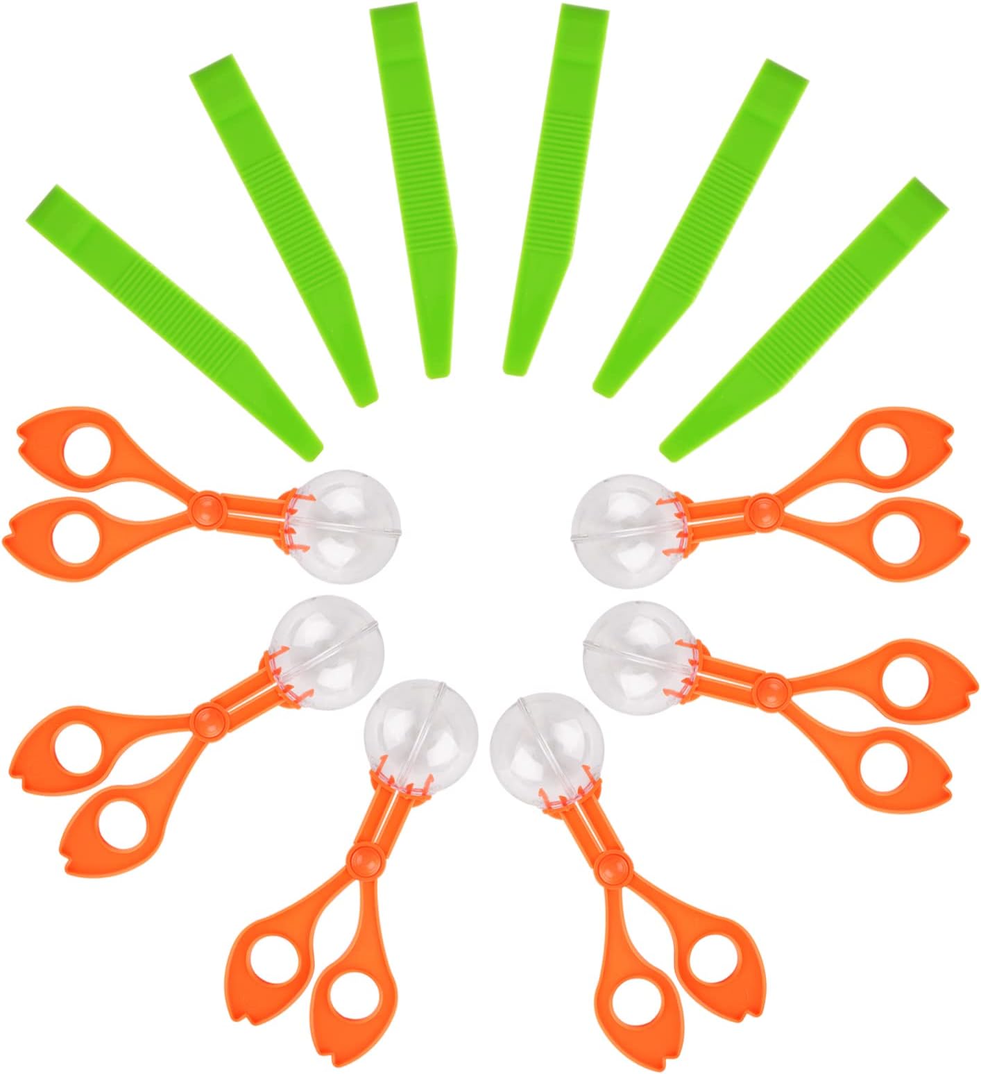 TSLBW 6 Pcs Bug Insect Catcher Scissors Plastic Bug Catcher Set Bug Hunting Collection Tools Orange Insect Handy Scoopers Scissors Green Tweezers Bug Catcher Tongs Kids Outdoor Nature Exploration Kit