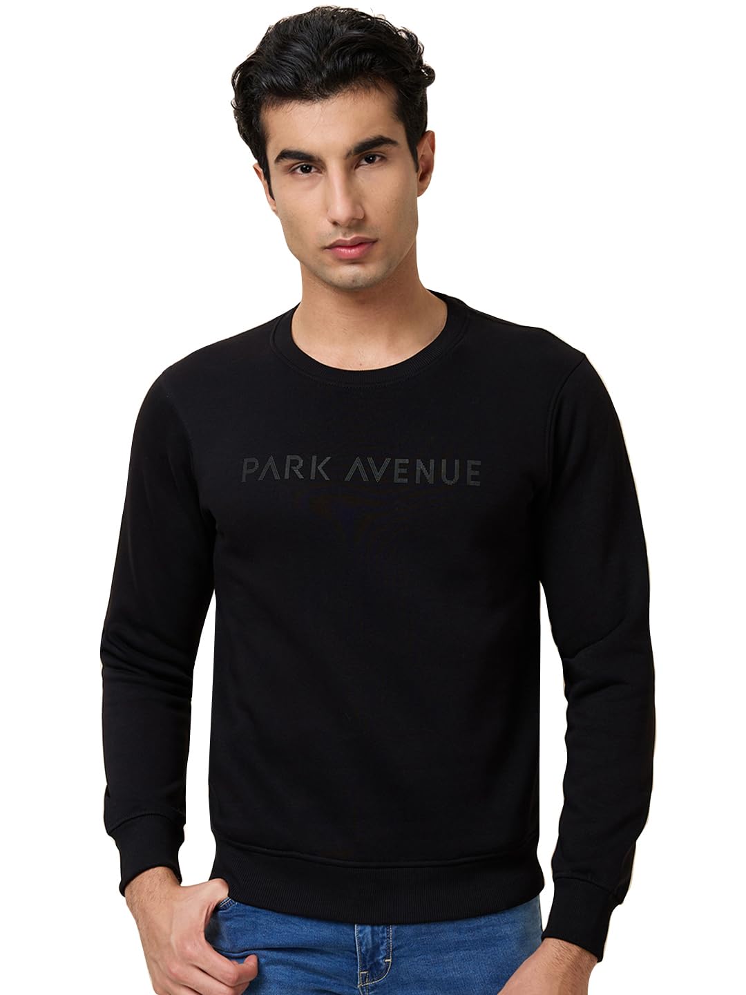 Men Slim Fit Grindle Fleece Pattern Poly Cotton Blend Full Sleeve Round Neck Casual Sweatshirt (Size: 42)-PCAY00241-K9 Black-image-23