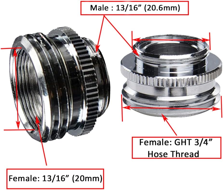 Multi-Thread Faucet Adapter to Garden Hose Adapter, 13/16" Male Kitchen Sink Faucet Tap Aerator to GHT3/4" Garden Hose Thread Connector (Pack of 1)