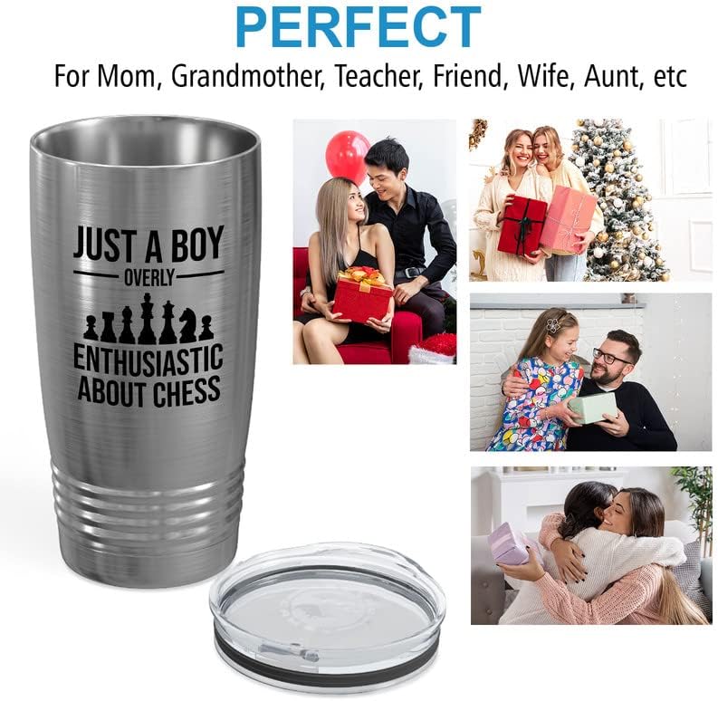 Chess Player Chess Silver Edition Tumbler 20oz - Just a Boy Overly Ebthusiastic About Chess - self playing storybook chess checkers board and go tournament