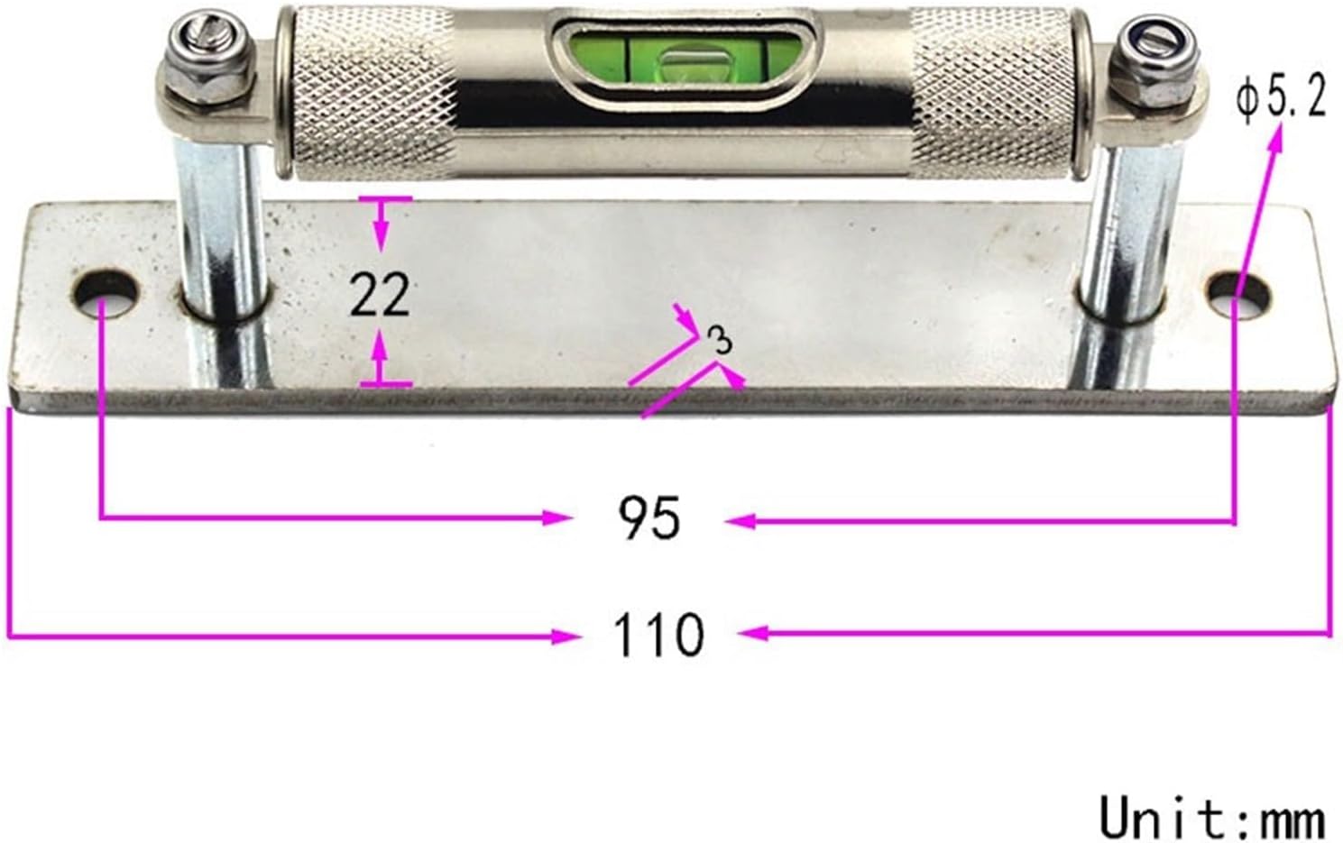 4 Sizes Metal Strip Bubble Level With Protective Cover Vehicle Leveling Tool Support Leg Available Bracket Leveler 1PCS(Length-115mm)