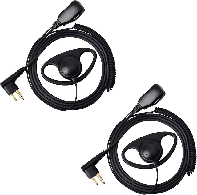 UAYESOK D-Shape Earpiece Police Security 2 Way Radio Headset with PTT Mic Microphone For 2 Pin Motorola CP040, CP140, Hytera, Midland Two Way Radio Accessories(Pack of 2)