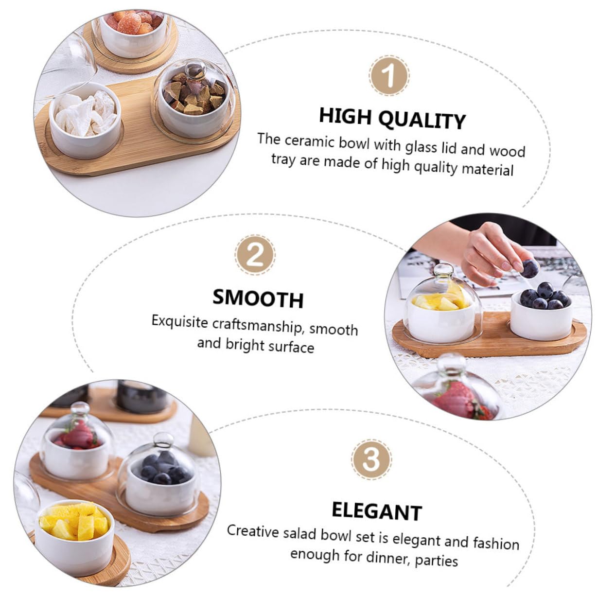 IMIKEYA 2 Juegos Bol para Postres y Frutas con Tapa Transparente y Bandeja para Hogar Hotel y Restaurante y Fácil de Limpiar