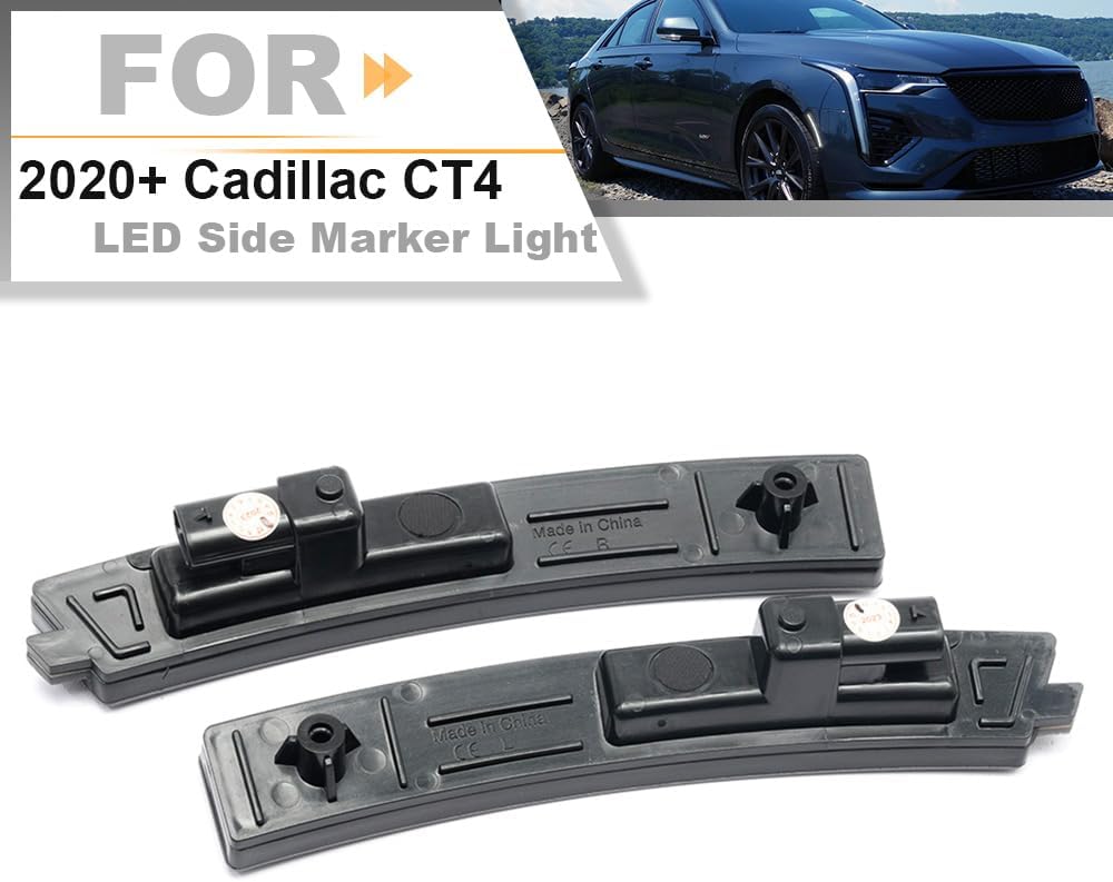 nsautolighting LED Side Marker Light Replacement for 2020 2021 2022 2023+ Cadillac CT4 Super Bright White Full Front Bumper Sidemarker Lamp Kit Left & Right OEM 84768192 Smoked Lens
