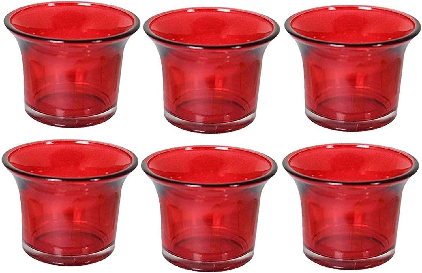 RSGM Set of 6 Votive Red Glass Tealight Candle Holders for Any Party Decoration