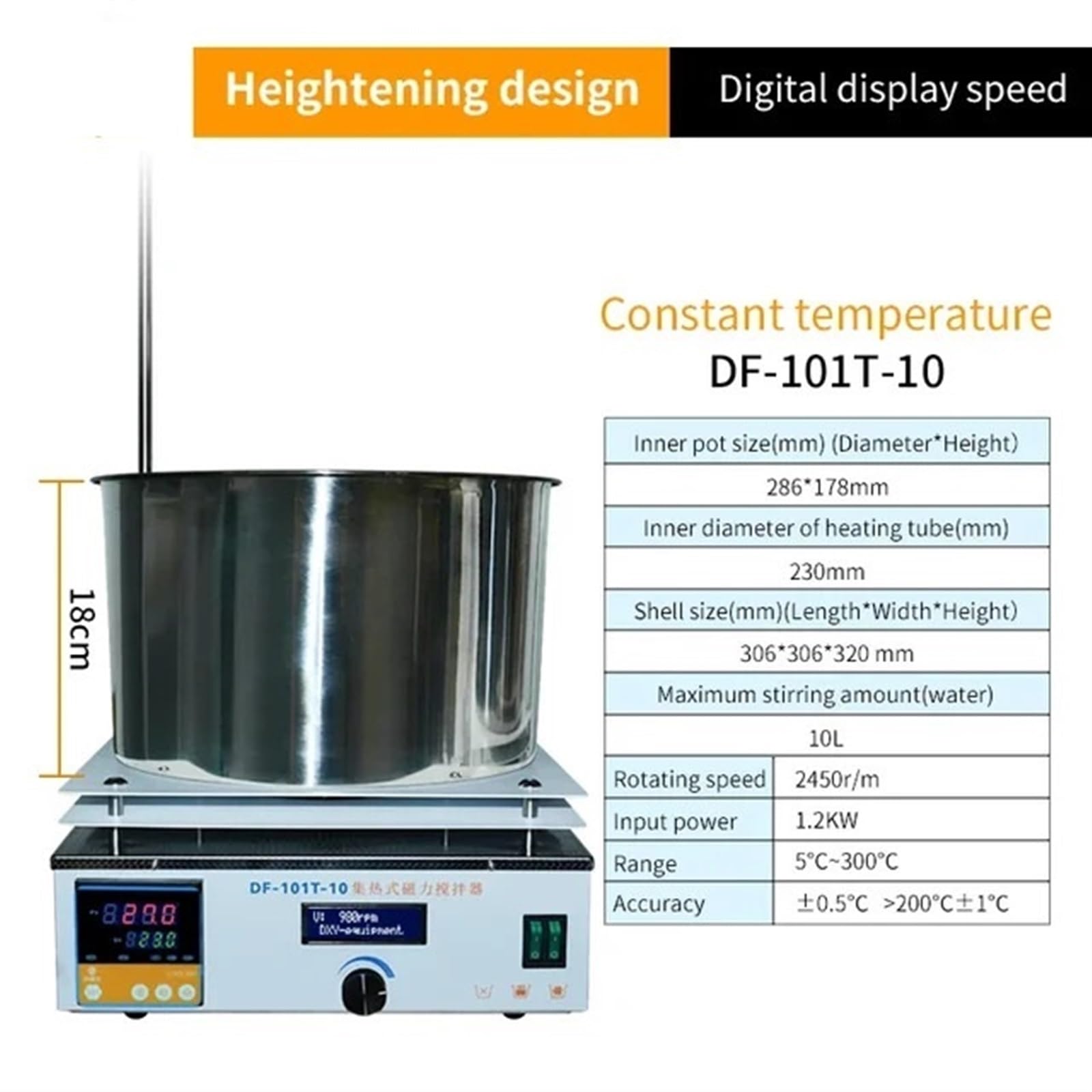 Agitatore Magnetico Riscaldante da 10 Litri Df-101T-10L Laboratorio Display Digitale Miscelatore A Temperatura Costante Temporizzato Ampia Gamma di Utilizzi(Metallico-Df-101T-10)
