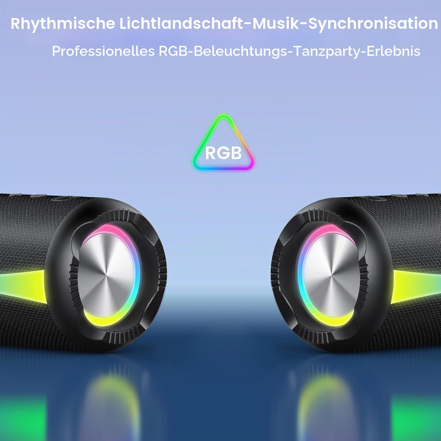 Bluetooth Lautsprecher, Musikbox Bluetooth 5.4 mit RGB Lichter, Bluetooth Box Freisprechfunktion für Phone, IP7 wasserdicht, 20h Akku, Enormer Bass mit Dualen Bass-Treibern für Outdoor/Sport, Black