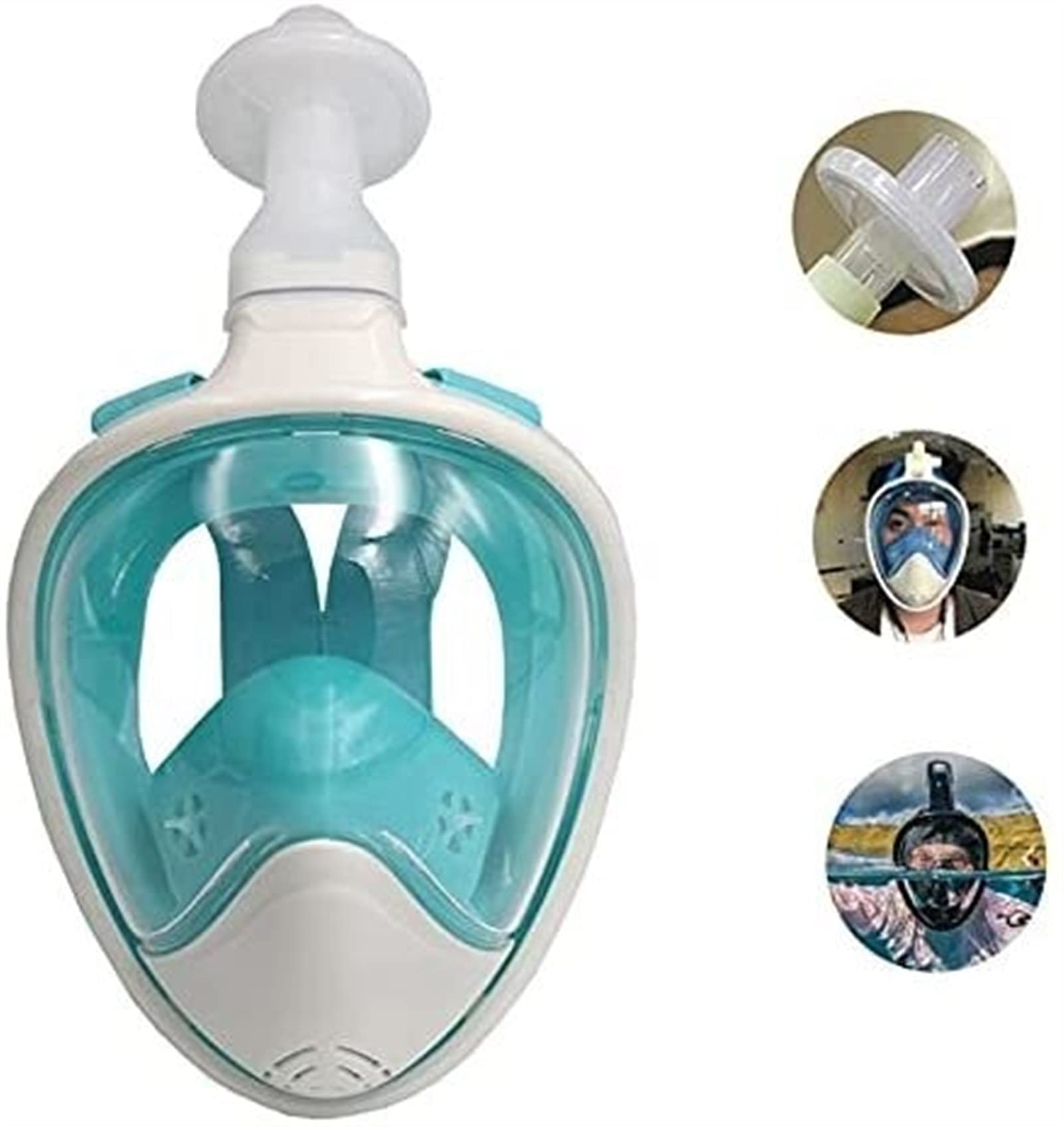 Maschera da Snorkeling Integrale in Silicone, boccaglio subacqueo a 180°, Maschera da Sub a Bocca Piatta di Tipo Asciutto Adatta per Adulti e Bambini