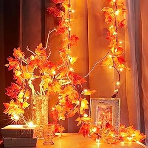 Meknow fall decor fall decorations for home 9ft plug in fall garland with lights 50 orange bulbs connectable lighted fall garland lights for indoor outdoor halloween thanksgiving harvest decorations  urban country home decor